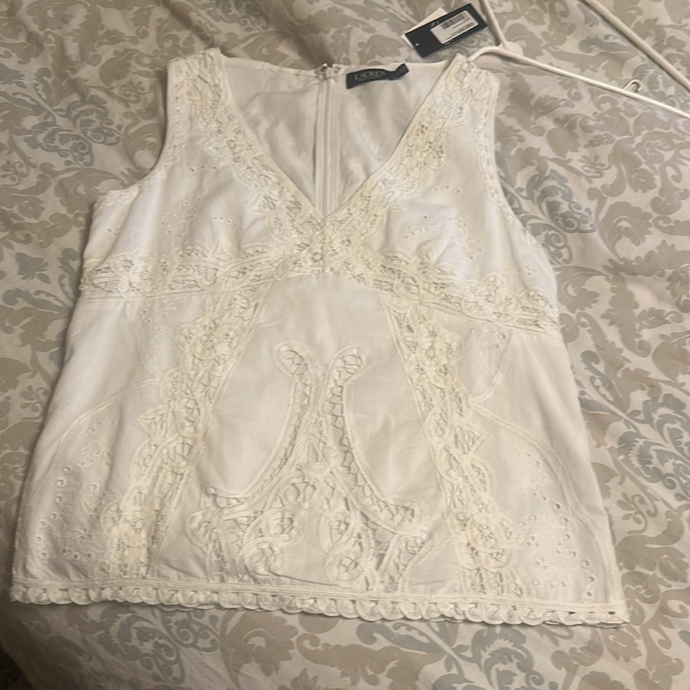 Lauren Ralph Lauren Battenberg lace v neck shell tank top - Picture 4 of 4